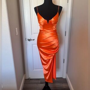 Satin Spaghetti Strap Orange Dress